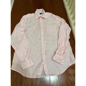 Saks Fifth Avenue Mens Pink 100% Linen Long Sleeve Button Down Shirt Large